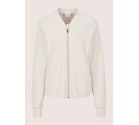 Kurzjacke MADELEINE "Jerseyjacke Basicjacke mit Blousonkragen", Damen, Gr. 44, weiß (perlweiß), Obermaterial: 50% Polyamid PA. 45% Viskose CV. 5% Elasthan EL., Modern, Jacken Kurzjacke, Blousonkragen 