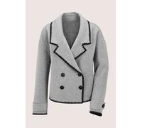 Kurzjacke MADELEINE "Kurzjacke Elegante Wolljacke mit Reverskragen", Damen, Gr. 38, schwarz (steingrau, schwarz), Obermaterial: 65% Wolle mw. 20% Kaschmir WS. 13% Polyester PES. 2% sonstige Fasern AF.