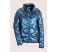 Kurzjacke MADELEINE "Steppjacke Glänzende Winterjacke mit Kapuze", Damen, Gr. 36, blau (rauchblau, metallic), Obermaterial: 100% Polyester PES., Modern, Jacken Kurzjacke, mettalic Ware, modische Stepp