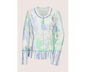 Kurzjacke MADELEINE "Sweatjacke Sweat-Jacke mit Zipper und Unikat Print", Damen, Gr. 46, weiß (weiß, blau, grün), Obermaterial: 100% Polyester PES., Modern, normal, Jacken Kurzjacke (85996102-46) weiß