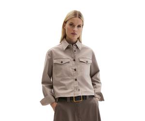 Kurzjacke MARC O'POLO "aus Brushed Cotton Twill", Damen, Gr. 36, chalky braun, Obermaterial: 56% Baumwolle, 41% Lyocell, 3% Elasthan, unifarben, loose fit, Manschette, Jacken Kurzjacke (12666859-36) c