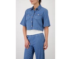 Kurzjacke MONARI, Damen, Gr. 46, blau (jeans), Denim/Jeans, Obermaterial: 50% Baumwolle, 50% Lyocell, clean, unifarben, regular fit kurz, Rundhals, eingesetzt abgesteppte Kante, Jacken Kurzjacke, mit