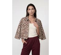Kurzjacke MONARI "Jacke Leodruck Allover", Damen, Gr. 40, hellbraun gem, Web, Obermaterial: 94% Polyester, 6% Elasthan, regular fit kurz, Rundhals, eingesetzt gerader Abschluss, Jacken Kurzjacke, Regu