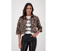 Kurzjacke MONARI "Jacke Leodruck allover", Damen, Gr. 46, cinnamon gemustert, Web, Obermaterial: 98% Baumwolle, 2% Elasthan, animal-print, gemustert, mehrfarbig, regular fit kurz, Rundhals, eingesetzt