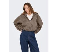 Kurzjacke ONLY "ONLDIANE LIFE FAUX HOOD JACKET CC OTW", Damen, Gr. L, braun (walnut), Web, Obermaterial: 92% Polyester, 8% Elasthan, unifarben, regular fit normal, Jacken Kurzjacke, aus Wildlederimita