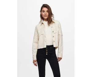 Kurzjacke ONLY "ONLELENA CROCHET JACKET NC OTW", Damen, Gr. XL, gelb (moonbeam), Web;Twill;Spitze, Obermaterial: 100% Baumwolle, unifarben, regular fit taillenlang, Ärmel mit Ärmelschlitz 1-Knopf-Mans