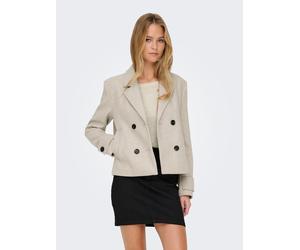 Kurzjacke ONLY "ONLFREJA LIFE SHORT DB JACKET OTW NOOS", Damen, Gr. L, beige (humus detail:melange), Web, Obermaterial: 100% Polyester, meliert, hüftlang, V-Ausschnitt, Jacken Kurzjacke, Kunstfaser, T