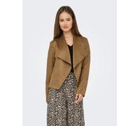 Kurzjacke ONLY "ONLJOLINE FAUX SUEDE DRAPY JACKET OTW", Damen, Gr. S, braun (cognac), Web, Obermaterial: 92% Polyester, 8% Elasthan, unifarben, regular fit, V-Ausschnitt, Jacken Kurzjacke, in Wildlede