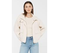 Kurzjacke SENSES.THE LABEL, Damen, Gr. XL/XXL, weiß, Web, Material: 50% Wolle, 50% Polyester, unifarben, gerade kurz, eingesetzt Manschette, Jacken Kurzjacke, mit verstellbaren Druckknopfriegeln am Är