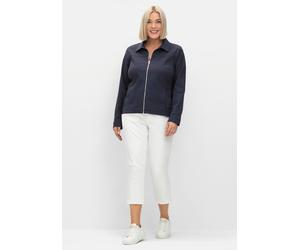 Kurzjacke SHEEGO, Damen, Gr. 54, blau (tiefblau), 70% Viskose, 27% Polyamid, 3% Elasthan, unifarben, Jacken Kurzjacke (24002045-54) tiefblau