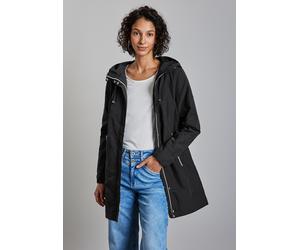 Kurzjacke STREET ONE, Damen, Gr. 34, schwarz, Stoff, Obermaterial: 60% Polyester, 40% Nylon. Futter: 100% Polyester, unifarben, gerade normal, ohne Ausschnitt, Bündchen, Jacken Kurzjacke, mit Kapuze (