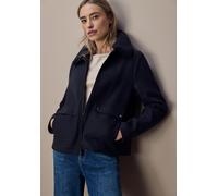 Kurzjacke STREET ONE, Damen, Gr. 36, obsidian blau, Web, Obermaterial: 90% Polyester, 10% Viskose. Futter: 100% Polyester, casual, bequem hüftlang, Langarm ohne Bündchen, Jacken, Abnehmbarer Kragenbes