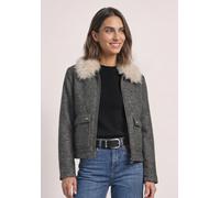 Kurzjacke STREET ONE, Damen, Gr. 36, grau (obsidian blau), Stoff, Oberstoff: 62% Polyester, 38% Wolle. Futter: 100% Polyester, meliert, normal normal, V-Ausschnitt, abgesteppt, Jacken Kurzjacke, mit K