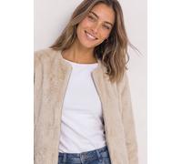 Kurzjacke STREET ONE, Damen, Gr. 42, beige (clay sand), Stoff, Oberstoff: 100% Polyester. Futter: 100% Polyester, unifarben, normal normal, Rundhals, abgesteppt, Jacken Kurzjacke, aus Lammfell-Imitat