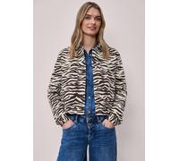 Kurzjacke STREET ONE, Damen, Gr. 42, silkstone weiß, Web, 69% Baumwolle, 28% Viskose, 3% Elasthan, normal normal, V-Ausschnitt, Bündchen, Jacken Kurzjacke, mit Knopfleiste (17745314-42) silkstone weiß