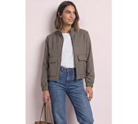 Kurzjacke STREET ONE, Damen, Gr. 44, braun (sanded amber), Stoff, 64% Polyester, 34% Viskose, 2% Elasthan, Hahnentrittmuster, regular fit normal, hoch geschlossener Ausschnitt, Bündchen, Jacken Kurzja
