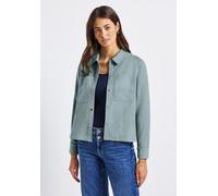 Kurzjacke STREET ONE, Damen, Gr. 46, blau (arona blau), Stoff, Obermaterial: 100% Polyester; Futter: 100% Polyester, unifarben, normal normal, V-Ausschnitt, Bündchen, Jacken Kurzjacke, mit Brusttasche