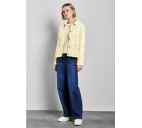 Kurzjacke STREET ONE, Damen, Gr. 46, gelb (vanilla gelb), Stoff, Obermaterial: 90% Polyester, 10% Wolle; Futter: 100% Polyester, Jacquardmuster, gerade normal, V-Ausschnitt, Bündchen, Jacken Kurzjacke