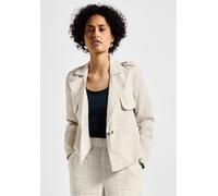 Kurzjacke STREET ONE, Damen, Gr. 46, moonstone sand, Stoff, 100% Leinen, unifarben, casual, normal kurz, V-Ausschnitt, Langarm Bündchen, Jacken, mit Reverskragen (40119840-46) moonstone sand