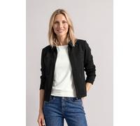 Kurzjacke STREET ONE, Damen, Gr. 46, schwarz, Stoff, 61% Viskose, 32% Polyamid, 7% Elasthan, unifarben, regular fit normal, V-Ausschnitt, Umschlagbund, Jacken Kurzjacke, aus softem Materialmix (856872