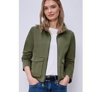 Kurzjacke STREET ONE, Damen, Gr. 46, schwarz vetiver grün, Web, 100% Baumwolle, unifarben, normal normal, hoch geschlossener Ausschnitt, abgesteppt, Jacken Kurzjacke, aus reiner Baumwolle (72831743-46