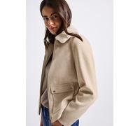 Kurzjacke STREET ONE, Damen, Gr. 46, soft sand meliert, Web, Obermaterial: 90% Polyester, 10% Viskose. Futter: 100% Polyester, bequem hüftlang, ohne Bündchen, Jacken Kurzjacke, Abnehmbarer Kragenbesat