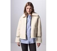 Kurzjacke STREET ONE STUDIO, Damen, Gr. 42, weiß (lucid weiß), Stoff, Obermaterial: 100% Polyester. Einsatz: 100% Polyester, unifarben, gerade normal, V-Ausschnitt, Bündchen, Jacken Kurzjacke, soft un