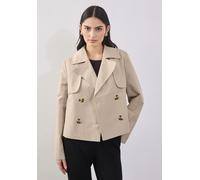 Kurzjacke STREET ONE STUDIO, Damen, Gr. 46, beige (pearly sand), Web, Obermaterial: 69% Baumwolle, 31% Polyester; Futter: 100% Polyester, unifarben, comfort fit kurz, V-Ausschnitt, Bündchen, Jacken Ku