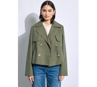 Kurzjacke STREET ONE STUDIO, Damen, Gr. 46, grün (summer khaki), Web, Obermaterial: 69% Baumwolle, 31% Polyester; Futter: 100% Polyester, unifarben, casual, comfort fit kurz, V-Ausschnitt, Langarm Bün