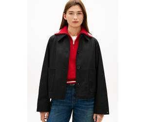 Kurzjacke TOMMY HILFIGER "COTTON SHORT JACKET", Damen, Gr. M (40), schwarz, Web, Obermaterial: 100% Baumwolle, unifarben, gerade kurz, Jacken Kurzjacke, mit aufgesetzten Taschen, Relaxed Fit (28440556