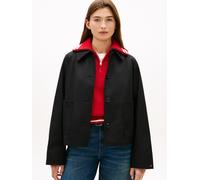 Kurzjacke TOMMY HILFIGER "COTTON SHORT JACKET", Damen, Gr. XL (46), schwarz, Web, Obermaterial: 100% Baumwolle, unifarben, gerade kurz, Jacken Kurzjacke, mit aufgesetzten Taschen, Relaxed Fit (2844055