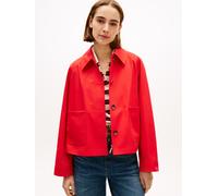 Kurzjacke TOMMY HILFIGER "COTTON SHORT JACKET", Damen, Gr. XS (34), fireworks, Web, Obermaterial: 100% Baumwolle, unifarben, gerade kurz, Jacken Kurzjacke, mit aufgesetzten Taschen, Relaxed Fit, Topse