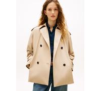 Kurzjacke TOMMY HILFIGER "COTTON SHORT TRENCH", Damen, Gr. L (42/44), beige, Web, Obermaterial: 100% Baumwolle, unifarben, regular fit normal, Jacken Kurzjacke, Baumwolle, Trenchcoat Style (57918225-L