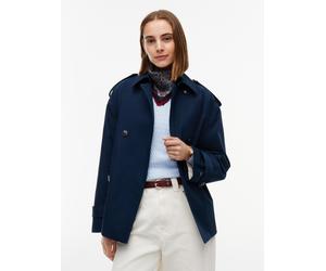 Kurzjacke TOMMY HILFIGER "COTTON SHORT TRENCH", Damen, Gr. M (40), dunkelblau, Web, Obermaterial: 100% Baumwolle. Futter: 56% Polyester, 44% Viskose, unifarben, regular fit normal, Jacken Kurzjacke, B