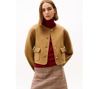 Kurzjacke TOMMY HILFIGER "DF WOOL BLEND REG LADY JACKET", Damen, Gr. 40, grün (desert khaki), Web, Obermaterial: 60% Wolle, 40% Polyester, unifarben, hüftlang, Rundhals, Jacken, mit Wolle (70475862-40