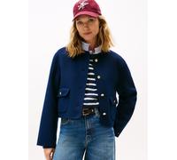 Kurzjacke TOMMY HILFIGER "DF WOOL BLEND REG LADY JACKET", Damen, Gr. 46, blau (schwarz night navy), Web, Obermaterial: 60% Wolle, 40% Polyester, unifarben, hüftlang, Rundhals, Jacken Kurzjacke, mit Wo