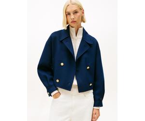 Kurzjacke TOMMY HILFIGER "DF WOOL GOLD BUTTON PEACOAT", Damen, Gr. 34, schwarz night navy, Web, Obermaterial: 60% Wolle, 40% Polyester, unifarben, regular fit, Jacken Kurzjacke, mit Wolle (84601500-34
