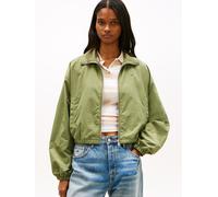 Kurzjacke TOMMY JEANS "TJW TIE SIDE HIGH NECK JACKET", Damen, Gr. L (40), grün (bay leaf), Web, Obermaterial: 100% Nylon, unifarben, relaxed fit hüftlang, hoch geschlossener Ausschnitt, elastischer Bu