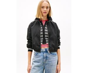Kurzjacke TOMMY JEANS "TJW TIE SIDE HIGH NECK JACKET", Damen, Gr. L (40), schwarz, Web, Obermaterial: 100% Nylon, unifarben, relaxed fit hüftlang, hoch geschlossener Ausschnitt, elastischer Bund, Jack