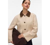 Kurzjacke VERO MODA "VMFLORENCE SHORT JACKET BOO", Damen, Gr. S, beige (oatmeal detail:cub), Web, Obermaterial: 100% Polyester, unifarben mit Farbeinsatz, Rundhals, Jacken Kurzjacke, mit Knopfleiste (