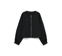 Kurzjacke VERO MODA "VMUMA LS O-NECK ZIP BOMBER JRS", Damen, Gr. S, schwarz, Jersey, Obermaterial: 80% Polyester, 15% Viskose, 5% Elasthan, unifarben, loose fit normal, Rundhals, Jacken Kurzjacke, Mat