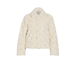 Kurzjacke VILA "VIDORTE NEW L/S JACKET/PB", Damen, Gr. 38, beige (birch), Plüsch, Obermaterial: 100% Polyester, unifarben, hüftlang, gerader Abschluss, Jacken Kurzjacke, Aus Kunstfell mit Knopfleiste