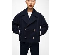 Kurzjacke VILA "VIKAMINA L/S V-NECK JACKET - NOOS", Damen, Gr. 40, blau (navy blazer), Web, Obermaterial: 60% Polyester, 30% Wolle, 5% Polyacryl, 5% Viskose, unifarben, regular fit kurz, V-Ausschnitt,