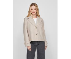 Kurzjacke VILA "VISOLO L/S SHORT JACKET/TES/2", Damen, Gr. 38, beige (natural melange), Web, Obermaterial: 100% Polyester, unifarben, regular fit kurz, V-Ausschnitt, mit Riegel gerader Abschluss, Jack