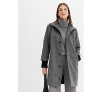 Kurzmantel BONPRIX "Kurzmantel in Wolloptik", Damen, Gr. 56, schwarz (schwarz meliert), Web, Obermaterial: 100% Polyester. Futter: 100% Polyester, meliert, A-Linie ca. Mitte Oberschenkel, Strickbündch