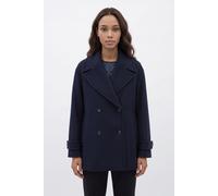 Kurzmantel BOSS ORANGE "Cisabena Premium Damenmode", Damen, Gr. 42, blau (dunkelblau 408), Web, Obermaterial: 50% Wolle, 45% Polyester, 5% sonstige Fasern, unifarben, oversize hüftbedeckend, Mäntel Ku