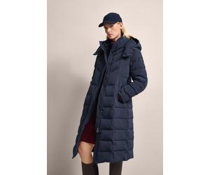 Kurzmantel BUGATTI, Damen, Gr. 44, blau (marine), 86% Polyamid, 14% Elasthan, unifarben, regular fit, normaler Saum, Mäntel Kurzmantel, mit elegantem Stehkragen (16688308-44) marine