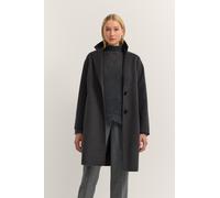 Kurzmantel BUGATTI "Loose Fit", Damen, Gr. 36, grau (280, dunkelgrau), 60% Polyester, 30% Wolle, 10% sonstige Fasern, unifarben, loose fit, normaler Saum, Mäntel Kurzmantel, mit Knopfleiste und aus we