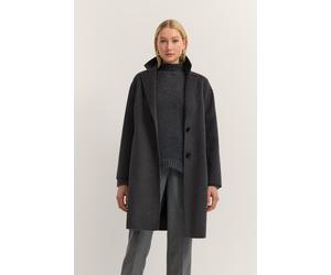 Kurzmantel BUGATTI "Loose Fit", Damen, Gr. 44, grau (280, dunkelgrau), 60% Polyester, 30% Wolle, 10% sonstige Fasern, unifarben, loose fit, normaler Saum, Mäntel Kurzmantel, mit Knopfleiste und aus we