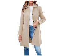 Kurzmantel Damen Mantel Damen Lang Teddyfleece Jacke Damen Frauen Einfarbig Revers Dicke Mantel Mit KnöPfe Herbst Winter Warme Langarm Slim Fit Wolljacke Mit Tasche Blazer Damen Lang (Beige, L)
